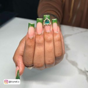 Blue And Green French Tip Nails