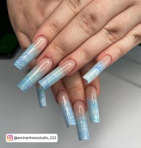 Blue And Marble Acrylic Nails