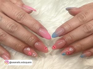 Blue And Pink Ombre Nails With Hearts