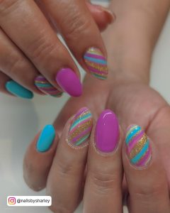 Blue And Purple Glitter Nails
