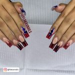 Blue And Red Nail Designs In French Tip Design