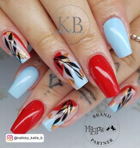 Blue And Red Nails With Stems
