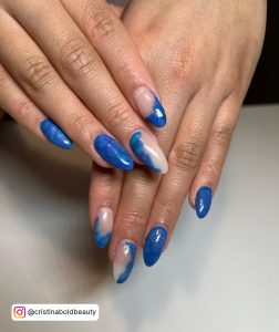 Blue And Silver Marble Nails