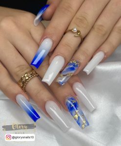 Blue And White Marble Acrylic Nails