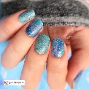 Blue And White Ombre Nails With Glitter