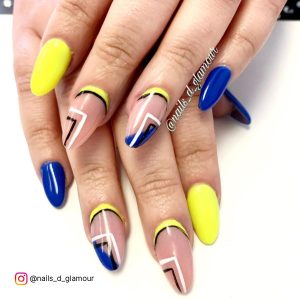 Blue And Yellow Marble Nails