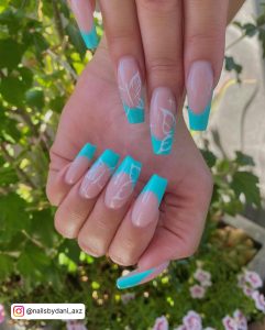 Blue Butterfly Coffin Nails
