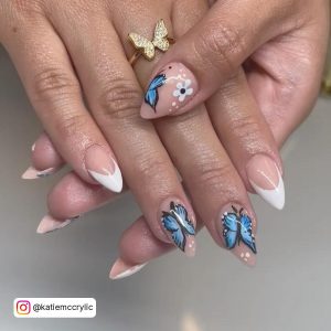 Blue Butterfly Nails Coffin