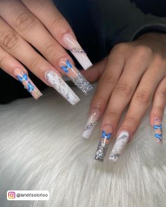 Blue Butterfly Nails Short