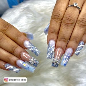 Blue Christmas Nails With Snowflakes