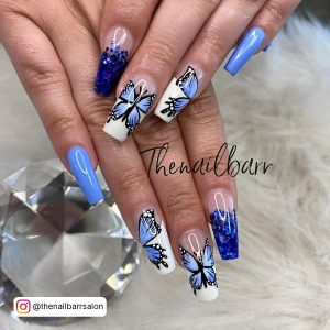 Blue Coffin Nails With Butterflies