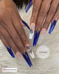 Blue Coffin Nails With Glitter