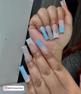 Blue Coffin Winter Christmas Acrylic Nails