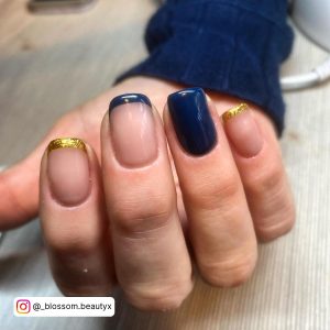 Blue Fall Nails With Golden Tips