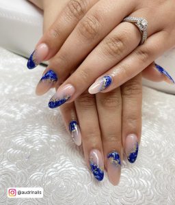 Blue French Almond Nails