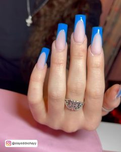 Blue French Tip Coffin Nails