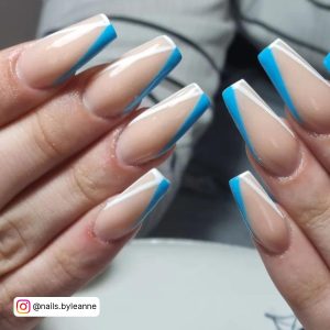 Blue French Tip Coffin Nails With Nude Base Coat