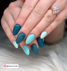 Blue French Tip Nails Almond