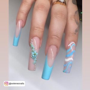 Blue French Tip Nails Almond