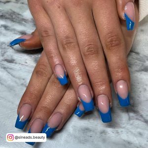 Blue French Tip Nails Coffin