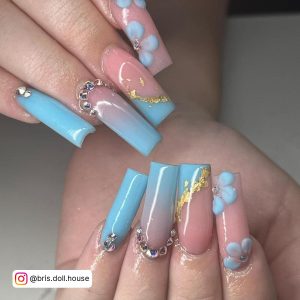 Blue French Tip Nails Long