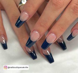 Blue French Tip Nails Short