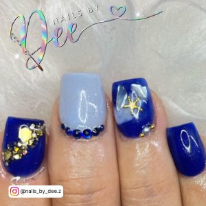Blue French Tip Short Nails