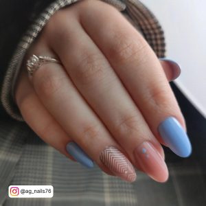 Blue Gel Nail Designs With Nude Combination