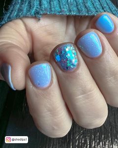 Blue Glitter Tip Nails