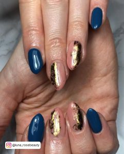 Blue Gold And Silver Nails