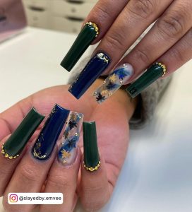 Blue Gold And White Nail Designs