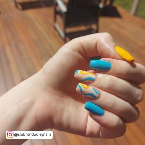 Blue Green And Yellow Nails