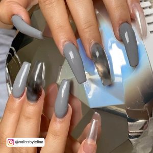 Blue Grey Coffin Nails