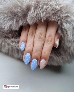 Blue Light Nails With Polka Dots