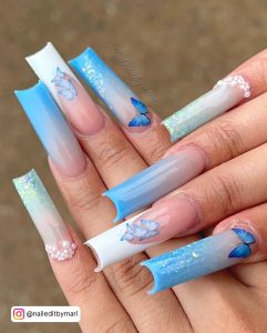 Blue Long Acrylic Nails