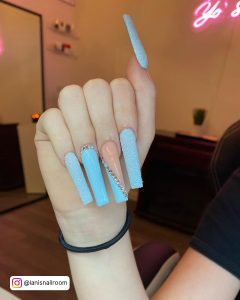 Blue Long Square Nails
