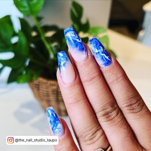 Blue Marble Gel Nails