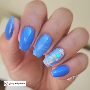 Blue Nails Ideas With Design On Ring Finger