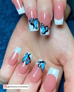 Blue Nails With Butterflies Short