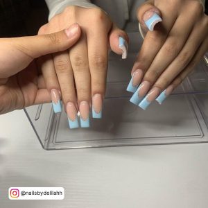 Blue Nails With French Tips