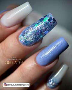 Blue Nails With Glitter