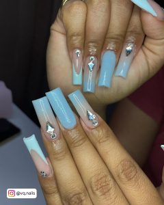 Blue Nails With Glitter And Diamonds