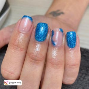 Blue Nails With Glitter Tips