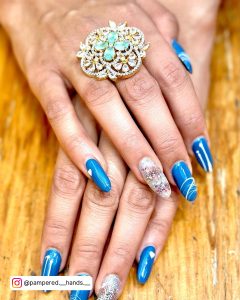Blue Nails With Silver Glitter