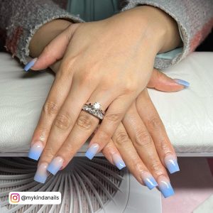 Blue Ombre Acrylic Nails In Coffin Shape