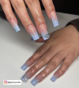 Blue Ombre Nail Design With Hearts