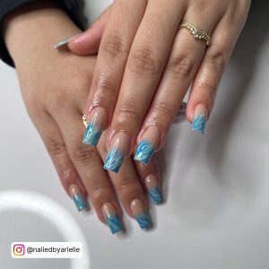 Blue Ombre Nail Designs In Coffin Shape