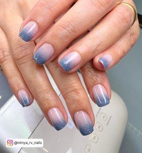 Blue Ombre Nails Short With Glitter