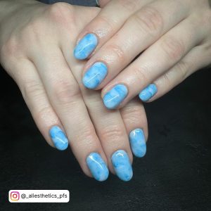 Blue Sky Nail Art On Almond Shape