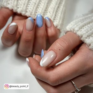 Blue Sky Nail In French Tip Design